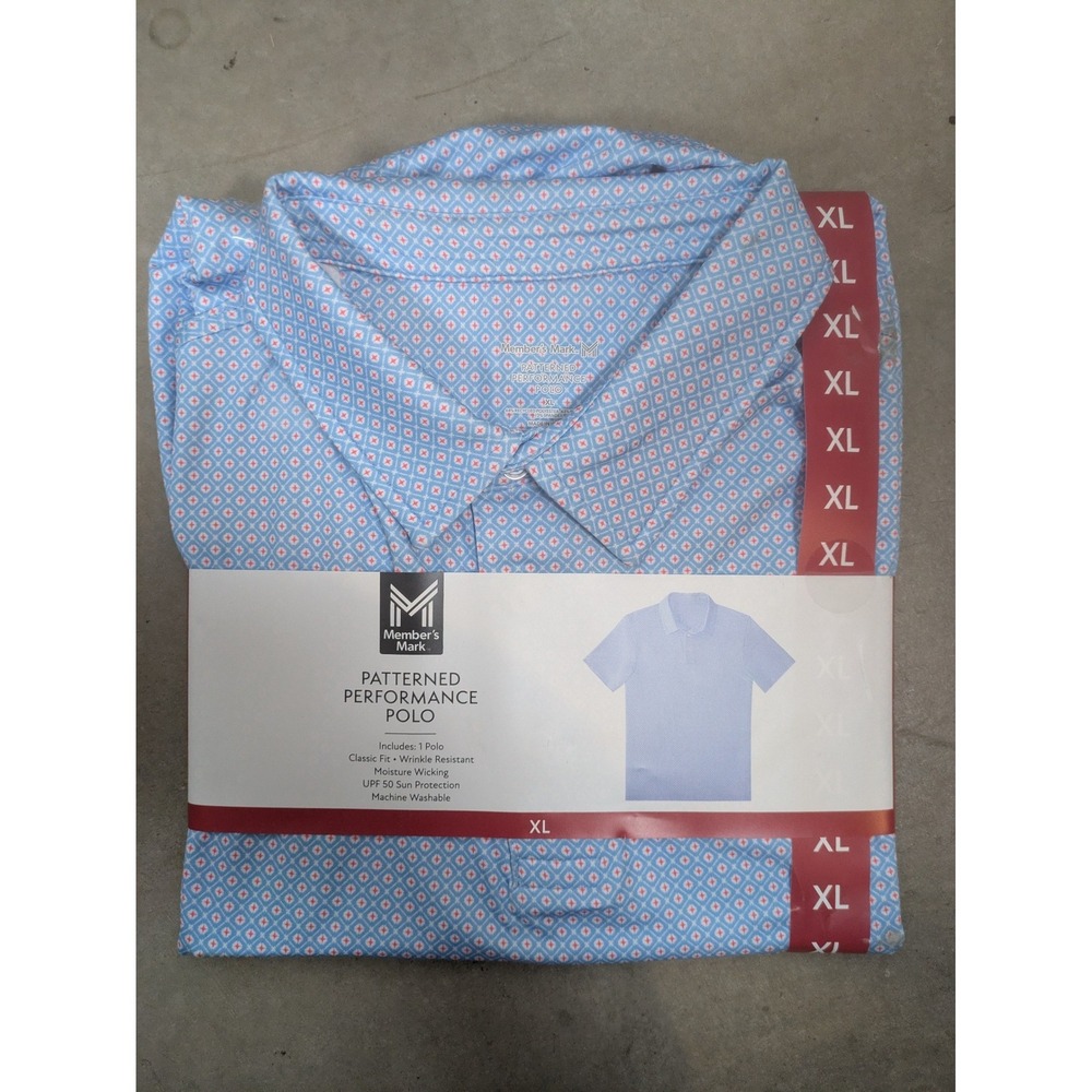 NEW Member's Mark Patterned Performance Polo Men's XL Light Blue